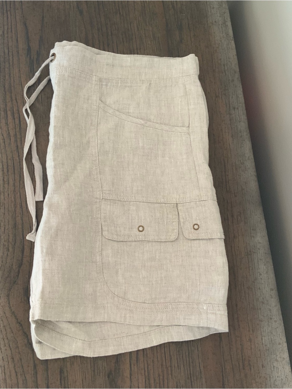 XCVI Linen Cargo Pocket Shorts in Natural Drawstring Lrg NWT